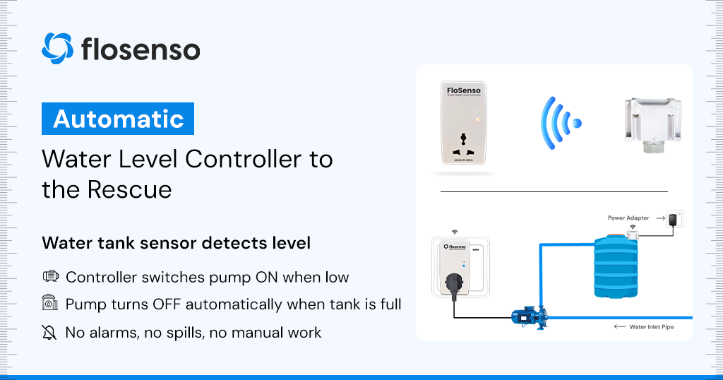 3. Submersible pump automation with Flosenso smart water level controller managing water flow between tank and pump